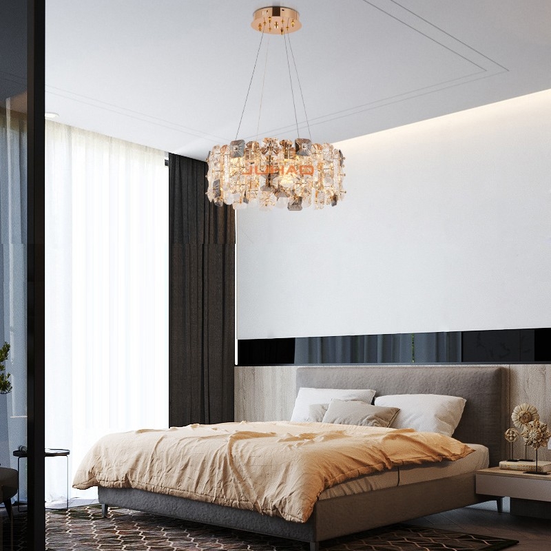 JH-V-50215-500 轻奢吊灯/客厅/餐厅/卧室/高层/复式/别墅/S金/铁艺+水晶