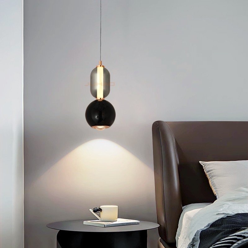 12870烟灰+珍珠黑现代简约铁艺玻璃单头吊灯
